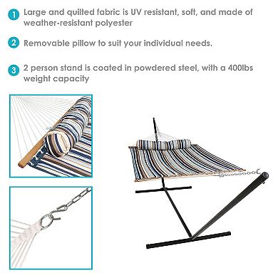 Sunnydaze 2-Person Quilted Fabric Hammock with Steel Stand