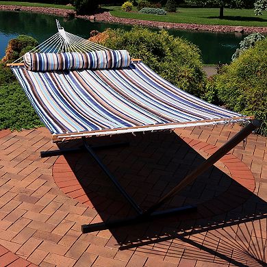 Sunnydaze 2-Person Quilted Fabric Hammock with Steel Stand