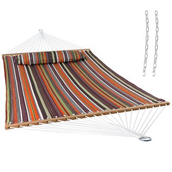Sunnydaze Large Quilted Fabric Hammock with Spreader Bar and Pillow