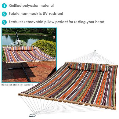 Sunnydaze Large Quilted Hammock with Spreader Bars and Pillow - Sunset