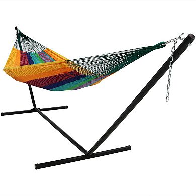 Sunnydaze 2-Person Cotton/Nylon Hammock with Steel Stand - Multi-Color