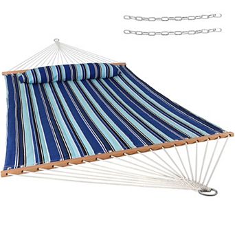 Sunnydaze Large Quilted Fabric Hammock with Spreader Bar and Pillow