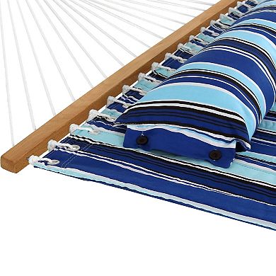 Sunnydaze 2 Person Quilted Fabric Spreader Bar Hammock & Pillow - Catalina Beach