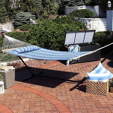 Sunnydaze 2 Person Quilted Fabric Spreader Bar Hammock & Pillow - Catalina Beach