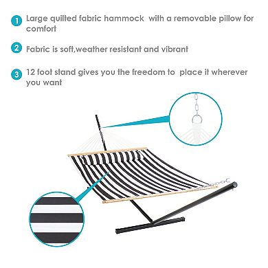 Sunnydaze 2-Person Quilted Fabric Hammock with Steel Stand