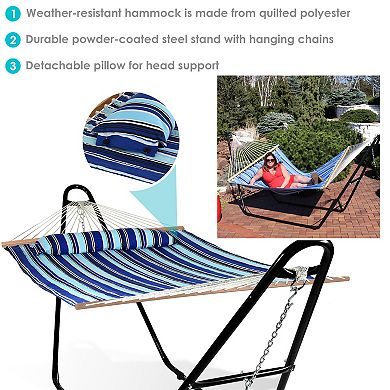 Sunnydaze Large Quilted Hammock with Universal Steel Stand