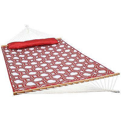 Sunnydaze Quilted Double Fabric Hammock with Spreader Bars Red and Gray Octagon