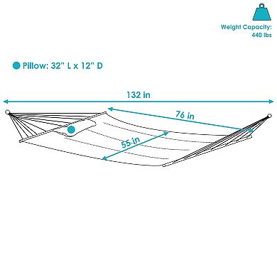 Sunnydaze Large Quilted Fabric Hammock with Spreader Bars and Pillow - Red
