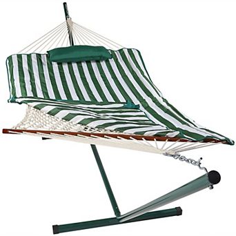 Sunnydaze Large Rope Hammock with Steel Stand and Pad/Pillow