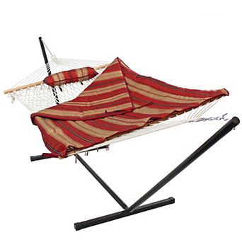 Sunnydaze Large Rope Hammock with Steel Stand and Pad/Pillow