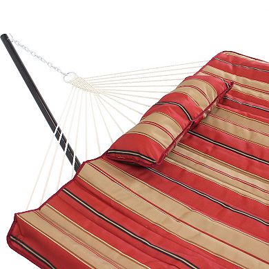 Sunnydaze Cotton Rope Hammock with Steel Stand and Pad/Pillow - Striped