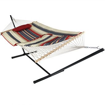 Sunnydaze Large Rope Hammock with Steel Stand and Pad/Pillow