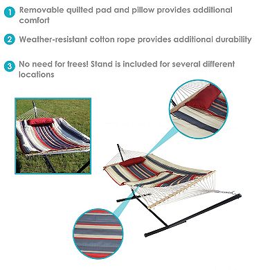 Sunnydaze Large Rope Hammock with Steel Stand and Pad/Pillow - Modern Lines