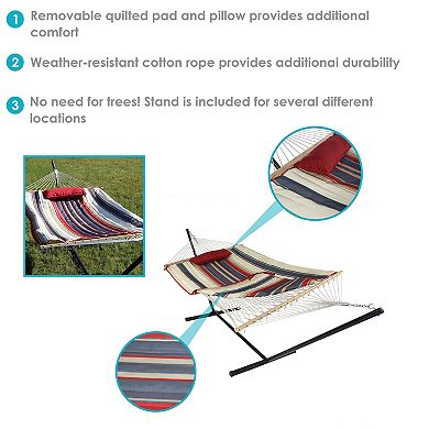 Sunnydaze Large Rope Hammock with Steel Stand and Pad/Pillow