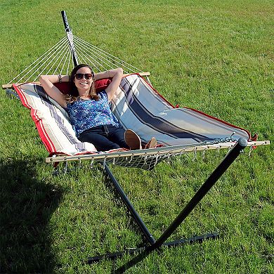 Sunnydaze Large Rope Hammock with Steel Stand and Pad/Pillow - Modern Lines