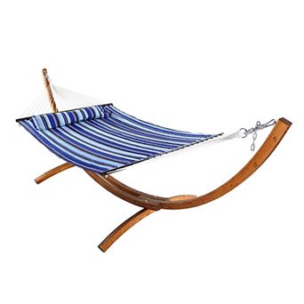 Sunnydaze Large Quilted Hammock with Curved Wooden Stand