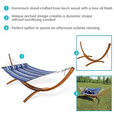 Sunnydaze Large Quilted Hammock with Curved Wooden Stand - Catalina Beach