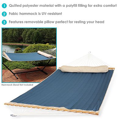 Sunnydaze Large Quilted Fabric Hammock with Spreader Bars and Pillow