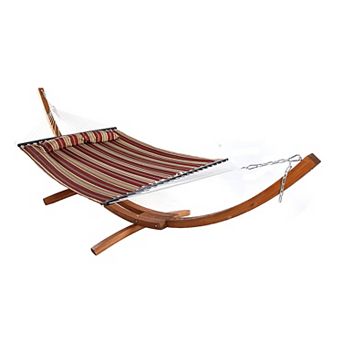 Sunnydaze Large Quilted Hammock with Curved Wooden Stand