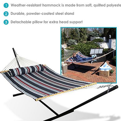 Sunnydaze 2-Person Quilted Fabric Hammock with Steel Stand