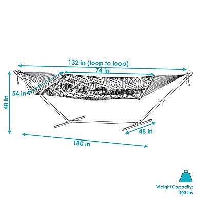 Sunnydaze Large Polyester Rope Hammock with Steel Stand and Pillow - White