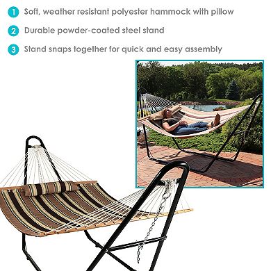 Sunnydaze 2-Person Quilted Hammock with Universal Steel Stand - Sandy Beach