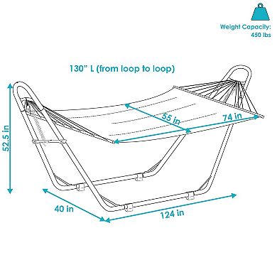 Sunnydaze 2-Person Quilted Hammock with Universal Steel Stand - Sandy Beach