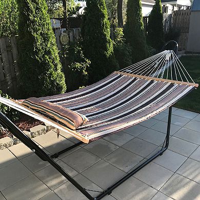 Sunnydaze 2-Person Quilted Hammock with Universal Steel Stand - Sandy Beach