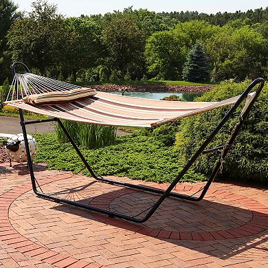 Sunnydaze 2-Person Quilted Hammock with Universal Steel Stand - Sandy Beach