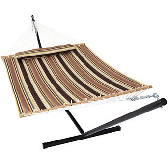 Sunnydaze 2-Person Quilted Fabric Hammock with Steel Stand
