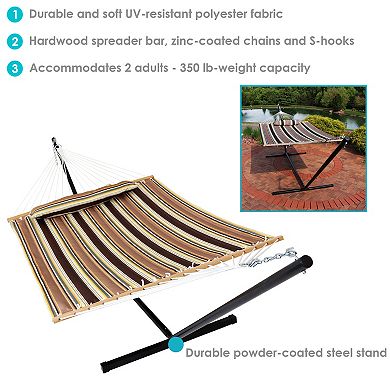 Sunnydaze 2-Person Quilted Fabric Hammock with Steel Stand