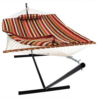 Sunnydaze Large Rope Hammock with Steel Stand and Pad/Pillow