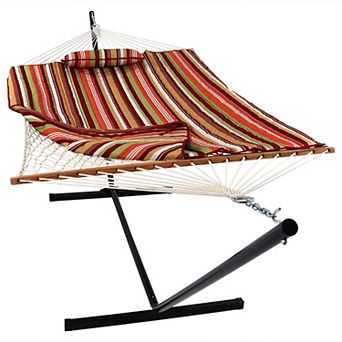 Sunnydaze Large Rope Hammock with Steel Stand and Pad/Pillow