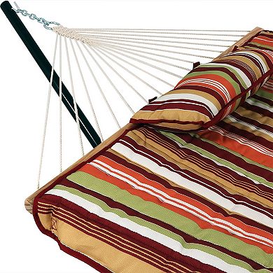 Sunnydaze Large Rope Hammock with Steel Stand and Pad/Pillow - Orange