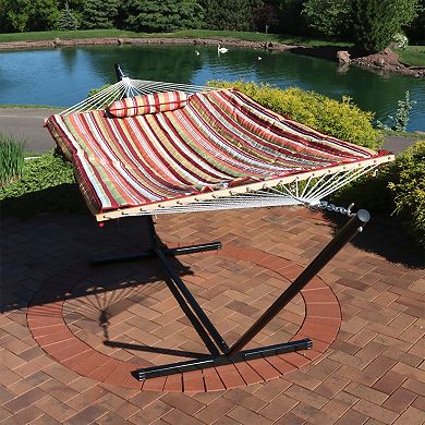 Sunnydaze Large Rope Hammock with Steel Stand and Pad/Pillow - Orange