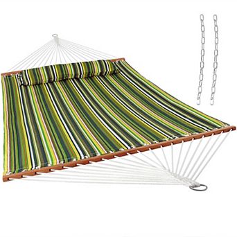 Sunnydaze Large Quilted Fabric Hammock with Spreader Bar and Pillow