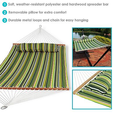 Sunnydaze Large Quilted Fabric Hammock with Spreader Bar and Pillow