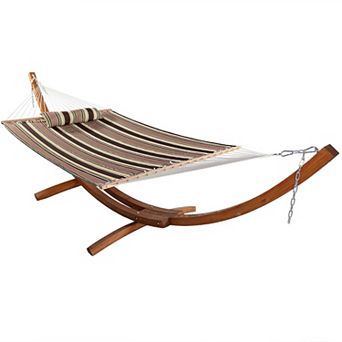 Sunnydaze Large Quilted Hammock with Curved Wooden Stand