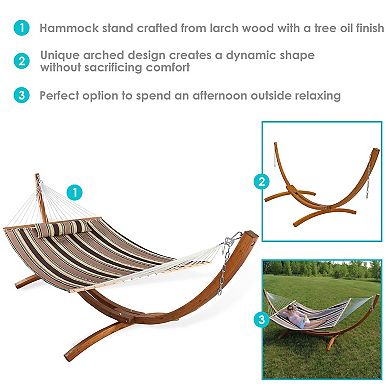 Sunnydaze Large Quilted Hammock with Curved Wooden Stand