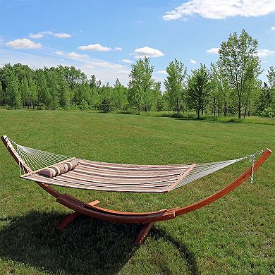 Sunnydaze Large Quilted Hammock with Curved Wooden Stand