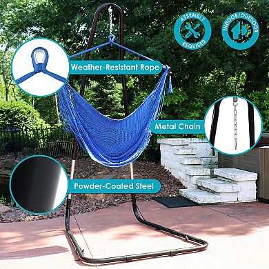 Sunnydaze Extra Large Hammock Chair with Adjustable Steel Stand - Blue