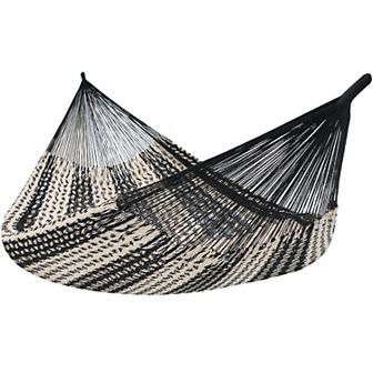 Sunnydaze 2-Person Cotton and Nylon Woven Fabric Hammock - Black and White