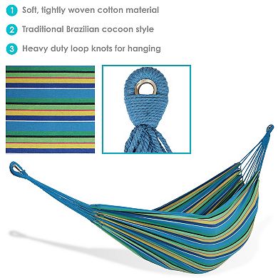Sunnydaze 2-Person Woven Cotton Hammock with Carrying Case - Sea Grass