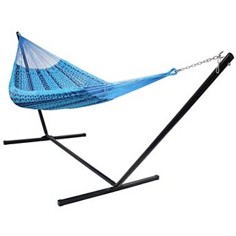 Sunnydaze 2-Person Woven Cotton/Nylon Hammock with Steel Stand