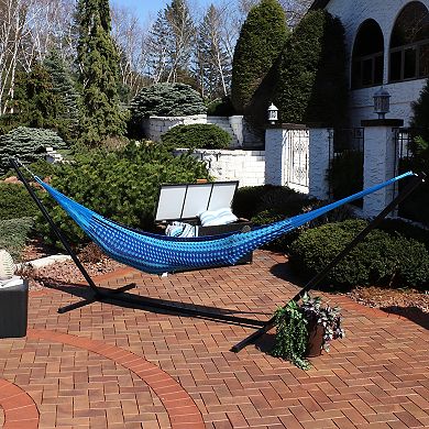 Sunnydaze 2-Person Woven Cotton/Nylon Hammock with Steel Stand