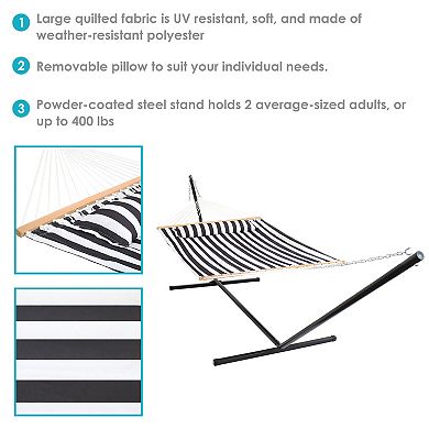 Sunnydaze 2-Person Quilted Fabric Hammock with Steel Stand