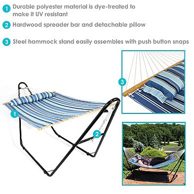 Sunnydaze 2-person Quilted Hammock with Universal Steel Stand - Misty Beach