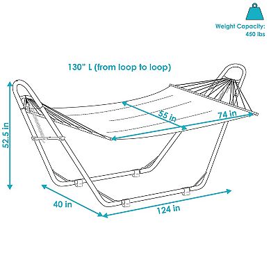 Sunnydaze 2-person Quilted Hammock with Universal Steel Stand - Misty Beach