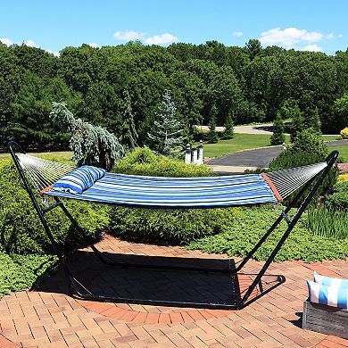 Sunnydaze 2-person Quilted Hammock with Universal Steel Stand - Misty Beach