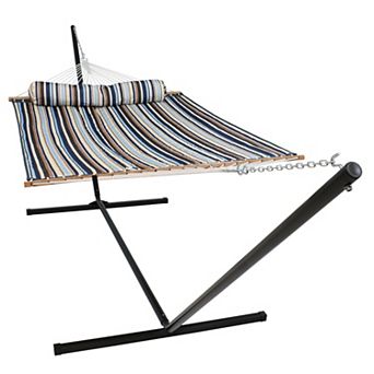 Sunnydaze 2-Person Quilted Fabric Hammock with Steel Stand